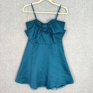 Thirty Thirty Dress Medium Blue Satin Bow Mini Tulle Short 80s Party‎ Babydoll